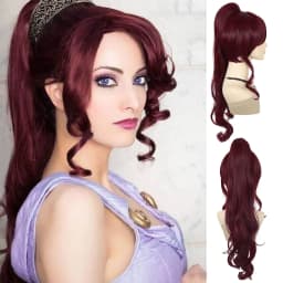 Megara Costume for Women Synthetic Fiber Megara Dark Red Wig - Cherry Red Ponytail for Meg Hercules Costume Cosplay Accessories