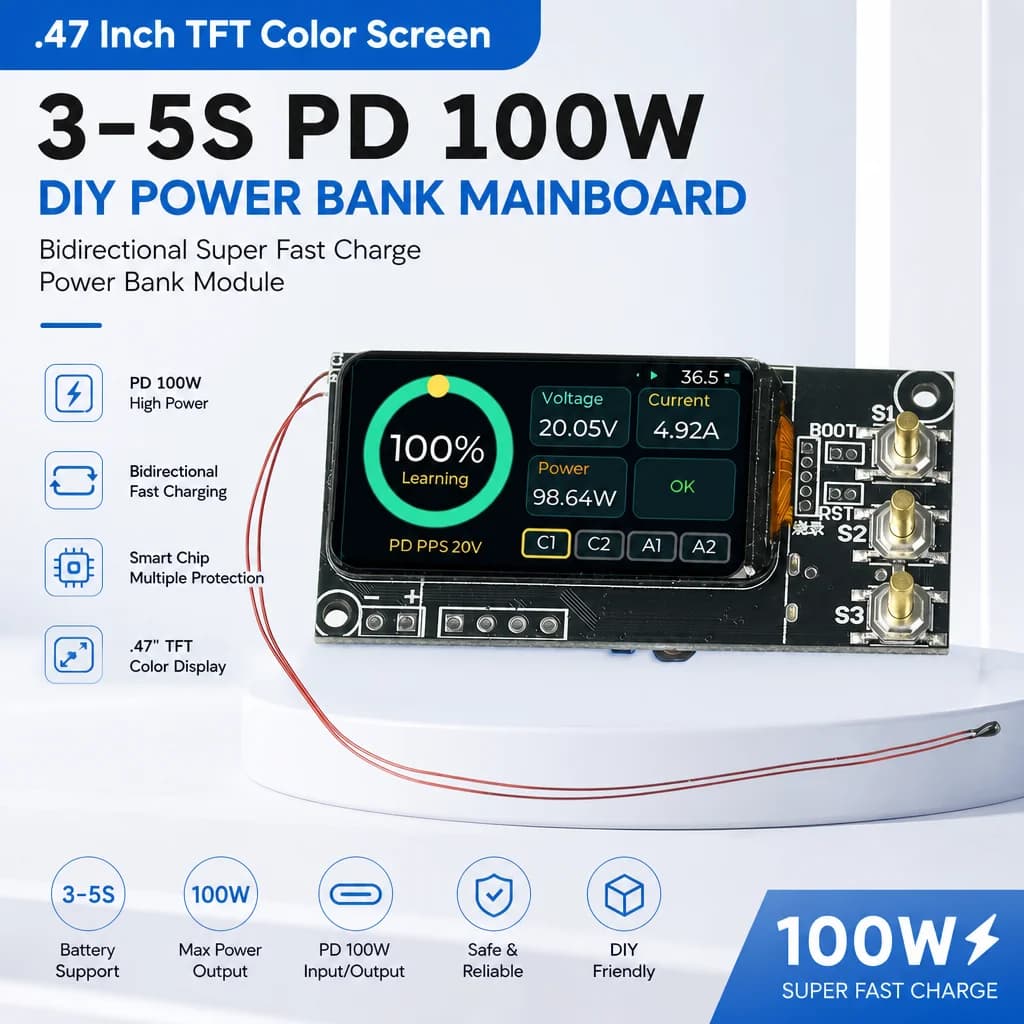 3-5S PD 100W Power Bank Module With MPPT Solar Charging DIY Mainboard For Lithium Battery Protection And Fast Charging