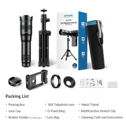 APEXEL 4K 36X Monocular Telescope Zoom Telephoto Lens for Phone with Metal Bracket Universal Clip for Shoot Birds/the Moon/Game