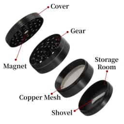 Black 4 Layers Aluminium Herb and Spice Grinder 40mm Grinder Metal with Scraper Portable Food Mill Zinc Alloy Smooth Grinding