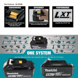 Makita 18V Tool Battery, 18650 Rechargeable Cells, Compatible with Makita 18V Power Tools, Delivers Long‑Lasting Runtime
