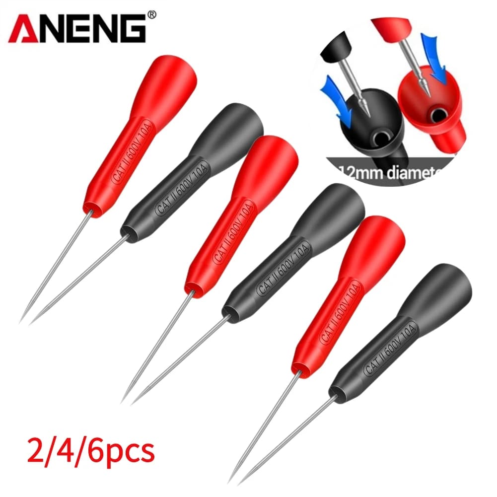 2/4/6pcs Insulation Piercing Needle Pin Non Destructive Multimeter Test Probe 10A 600V for 2/4mm Test Lead Multimeter Test Probe