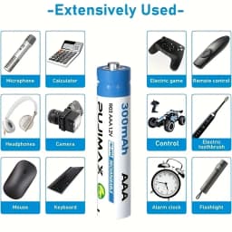 PUJIMAX 1.2V AA 800mAh Nickel-Metal Hydride Rechargeable Battery, With a Rechargeable Cycle Count of Up to 1200 Times, Providing