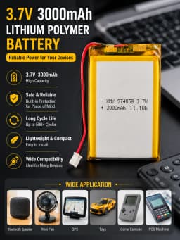 974058 3.7V 3000mAh Lipo Battery Lithium Polymer Batteries for Massage Meter GPS Navigator Aeromodelling Rechargeable Cell PH2.0