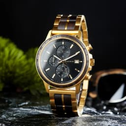 BOBO BIRD Top Luxury Men's Wooden Watches Black Gold Watch Military Chronograph Watch Japanese Movement Quartz Wristwatch Custom