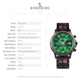 BOBO BIRD Top Luxury Men's Wooden Watches Black Gold Watch Military Chronograph Watch Japanese Movement Quartz Wristwatch Custom