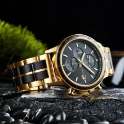 BOBO BIRD Top Luxury Men's Wooden Watches Black Gold Watch Military Chronograph Watch Japanese Movement Quartz Wristwatch Custom