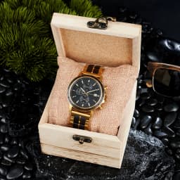 BOBO BIRD Top Luxury Men's Wooden Watches Black Gold Watch Military Chronograph Watch Japanese Movement Quartz Wristwatch Custom