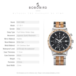 BOBO BIRD Top Luxury Men's Wooden Watches Black Gold Watch Military Chronograph Watch Japanese Movement Quartz Wristwatch Custom