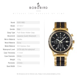 BOBO BIRD Top Luxury Men's Wooden Watches Black Gold Watch Military Chronograph Watch Japanese Movement Quartz Wristwatch Custom