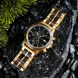 BOBO BIRD Top Luxury Men's Wooden Watches Black Gold Watch Military Chronograph Watch Japanese Movement Quartz Wristwatch Custom