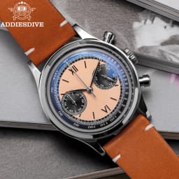 ADDIESDIVE Custom Logo Men Watches Chronograph Bubble Mirror 100m Waterproof 316L Stainless Steel 38mm VK64 Quartz Wristwatch