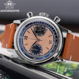 ADDIESDIVE Custom Logo Men Watches Chronograph Bubble Mirror 100m Waterproof 316L Stainless Steel 38mm VK64 Quartz Wristwatch