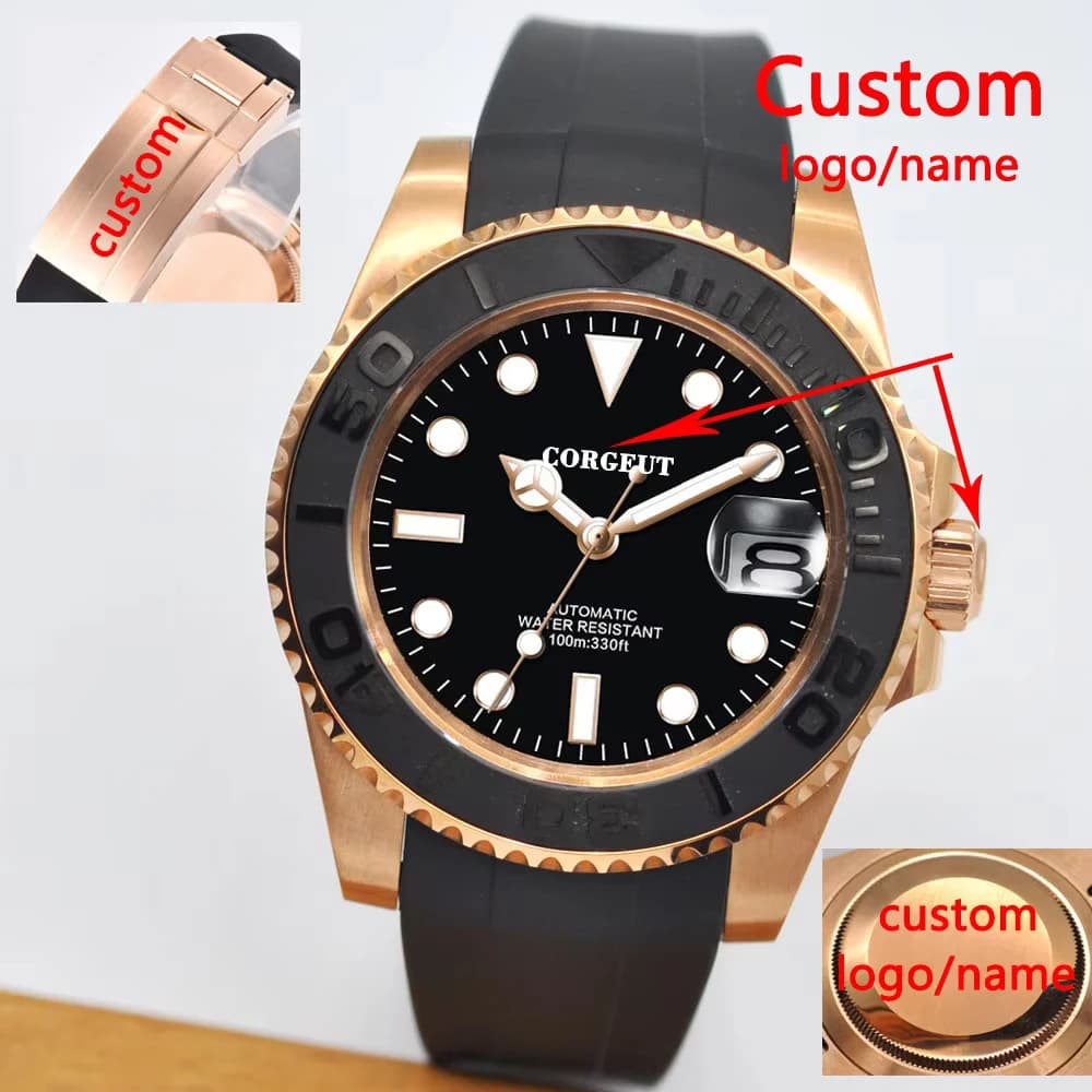 Custom Logo Luxury Sapphire Crystal NH35 Miyota Automatic Mechanical Watch Rose Men's Watch 10Bar Swimming Date Male Clock