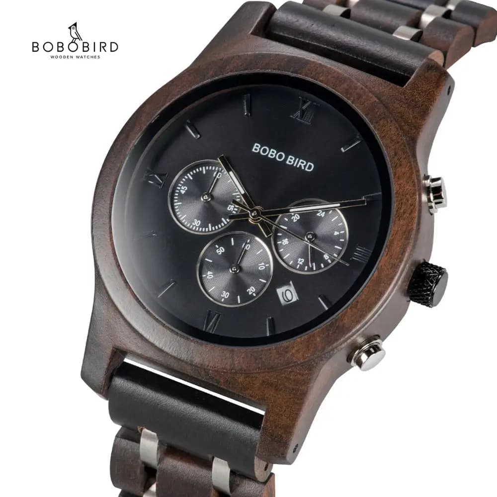 BOBO BIRD Luxury Watch Men Metal Wooden Chronograph Man's Quartz Wristwatch Male Auto Date Clock Armbanduhr Custom Logo Dropship