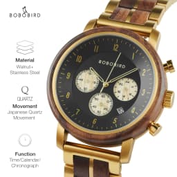 Top Luxury Men's Wooden Watch BOBO BIRD Japanese Movement New Quartz Wristwatch Golden Chronograph Watch Military Timepieces
