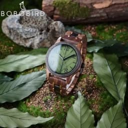BOBO BIRD Wooden Men Watches Handmade Leaf Dial Custom Blessing Natural Wristwatch Distinctive Wooden Gift Support Dropshipping