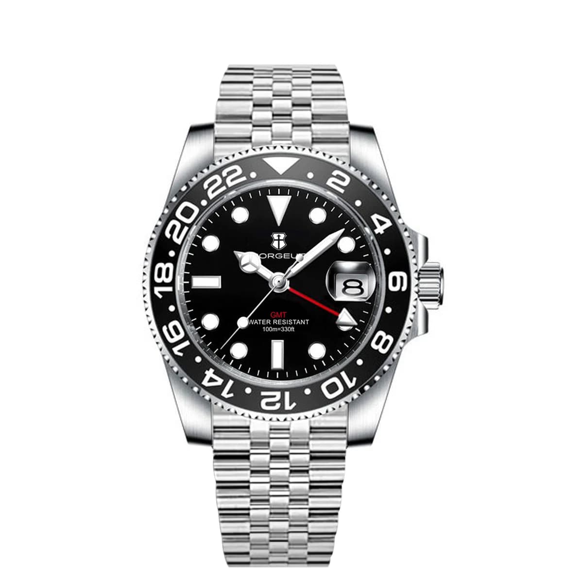 Corgeut 40mm 515 GMT Quartz Wristwatch Stainless Steel Waterproof Luxury Men Watches Top Brand Sapphire Glass Reloj Hombre