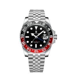Corgeut 40mm 515 GMT Quartz Wristwatch Stainless Steel Waterproof Luxury Men Watches Top Brand Sapphire Glass Reloj Hombre