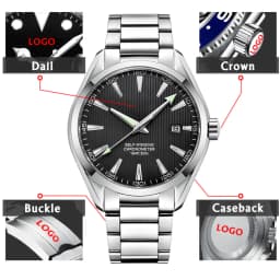 Custom Logo NH35 Automatic Mechanical Watch Male Watches Sapphire 41mm Men Stainless Steel Wristwatch Calendar Clock Date