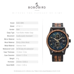 BOBO BIRD Wood Watch Men Business Quartz Watches Engraved Wooden Chronograph Wristwatch with Date Display Custom Reloj Madera