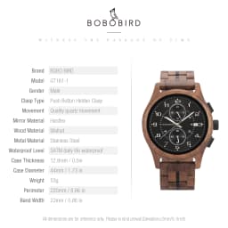 BOBO BIRD Wood Watch Men Business Quartz Watches Engraved Wooden Chronograph Wristwatch with Date Display Custom Reloj Madera