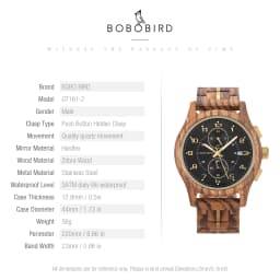 BOBO BIRD Wood Watch Men Business Quartz Watches Engraved Wooden Chronograph Wristwatch with Date Display Custom Reloj Madera