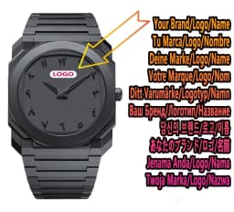 Top New Men's Quartz Watch Casual Waterproof Night Light Square Black Polycarbonate PC Strap Watch Box Customizable