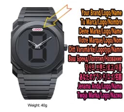 Top New Men's Quartz Watch Casual Waterproof Night Light Square Black Polycarbonate PC Strap Watch Box Customizable