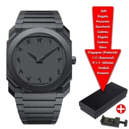 Top New Men's Quartz Watch Casual Waterproof Night Light Square Black Polycarbonate PC Strap Watch Box Customizable