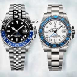 BLIGER 40mm Customizable Logo Blue GMT Watch For Men Black White Dial Green Luminous Sapphire Glass Waterproof Reloj Hombre Date