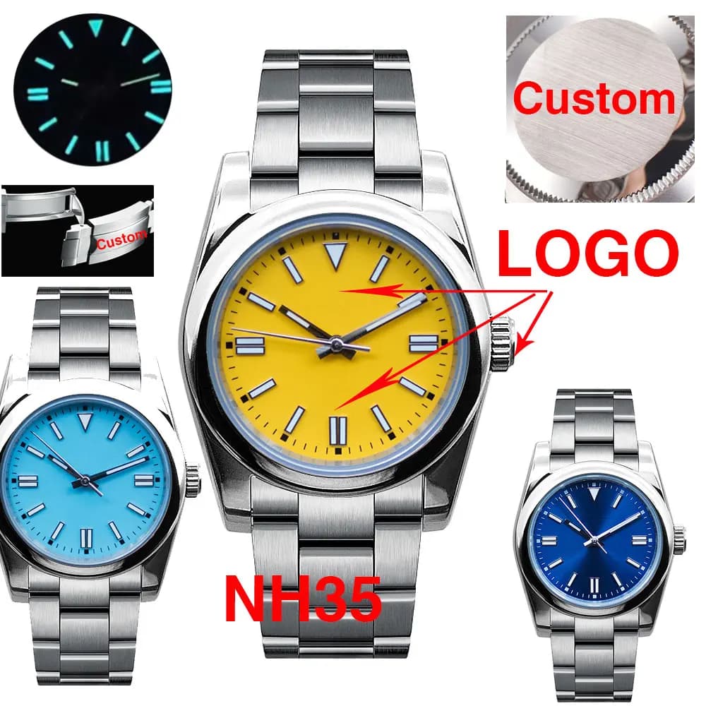 36/39mm Custom Relogio Masculino Custom logo Sapphire Crystal Automatic Men's Watch Japan NH35 Miyota Movement Green Luminous
