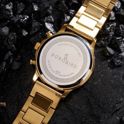 BOBOBIRD Golden Color Men's Watch Japanese Quartz Movement Ebony Wood Strap & Stainless Steel Case Custom Logo Brand Or Name