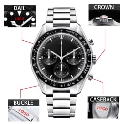 Custom Logo Diy Glow Watchs 40mm Vk63 Quartz Movement Watch Man Waterproof Mens Quality Luxury Mineral Glass Time Running Second