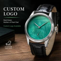 Custom Logo Mechanical Watch 42mm Seagull ST3600 Hand Wind Sapphire Crystal Green Mother of Pearl Dial Gift Men