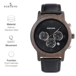 Wooden Men's Watch BOBO BIRD New Design Fashion Quartz Wristwatch Luminous Clock Hand Strap Leather Great Gift Box Мужские часы