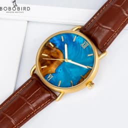 Customize Man Watch Dropshipping Resin Quartz Men's Watches BOBO BIRD Wood Wristwatch Male Timepiece Clock Blue Wrist Man Watch