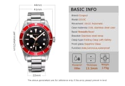 Custom Logo NH35 Movemen Luxury 41mm Biwan Business Men Watches Automatic Mechanical Date Diving Waterproof Glow Watch Corgeut