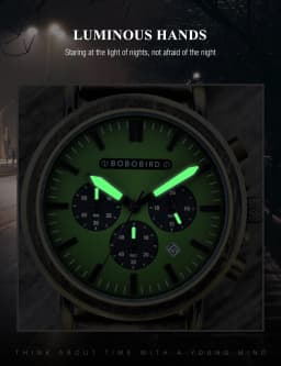 BOBO BIRD Men Watch Fashion Green Wooden Metal Quartz Watches Wristwatch Chronograph Auto Date Display Timepiece Great Gift Box