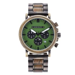 BOBO BIRD Men Watch Fashion Green Wooden Metal Quartz Watches Wristwatch Chronograph Auto Date Display Timepiece Great Gift Box