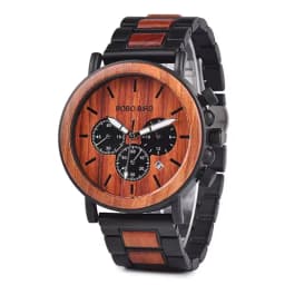 BOBO BIRD Men Watch Fashion Green Wooden Metal Quartz Watches Wristwatch Chronograph Auto Date Display Timepiece Great Gift Box