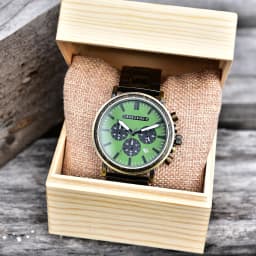 BOBO BIRD Men Watch Fashion Green Wooden Metal Quartz Watches Wristwatch Chronograph Auto Date Display Timepiece Great Gift Box