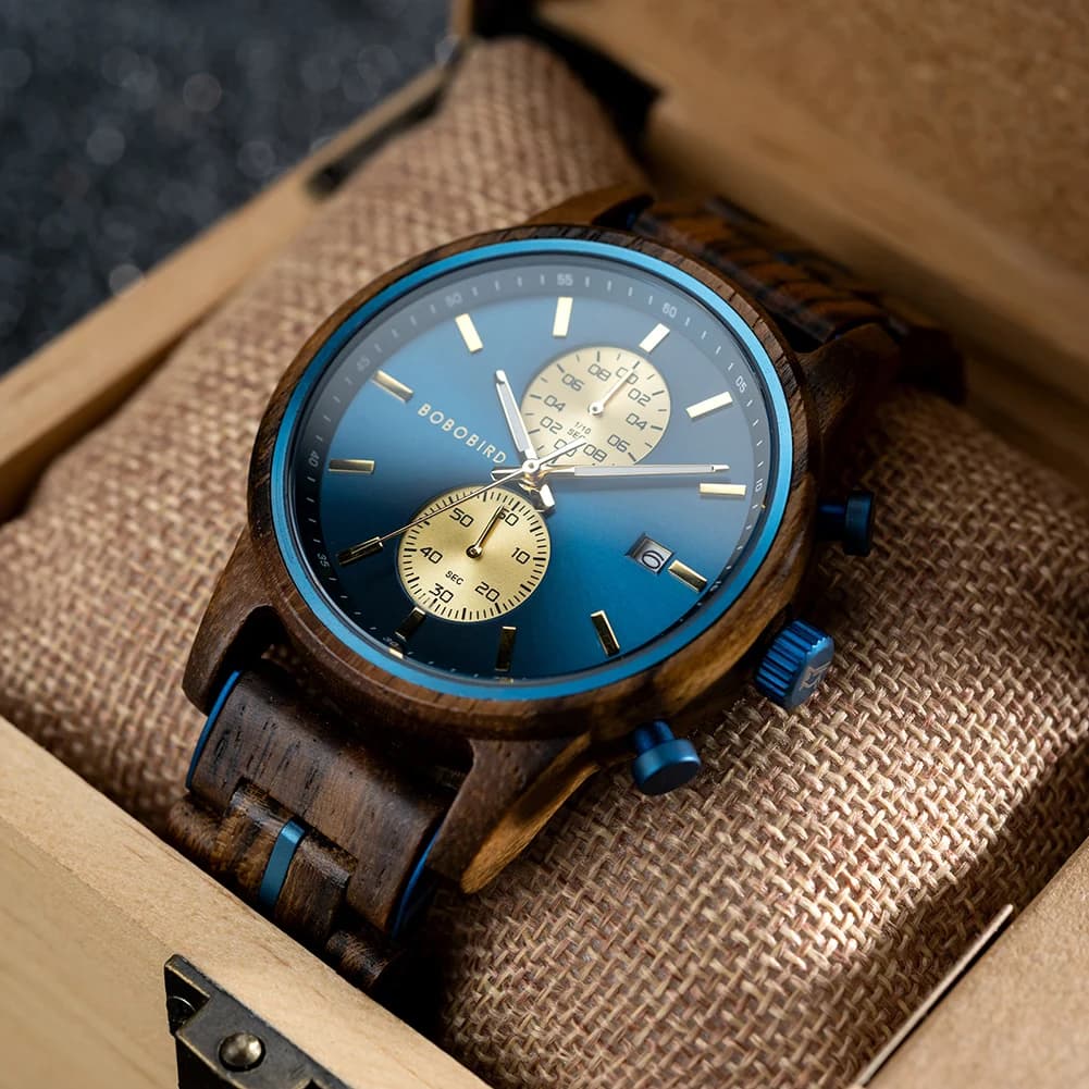 Wooden Men's Watch BOBOBIRD New Top Japanese Miyota Wristwatch Sports Chronograph Calendar Custom Gift Box Relogio Masculino
