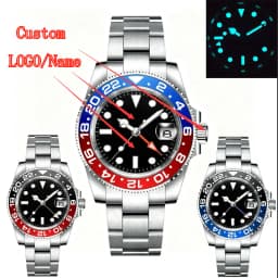 Customized LOGO 40mm Quartz GMT Man Watches Sapphire glass 10Bar Waterproof Luminous Diving Mens Wrist Watch Steel Bracelet