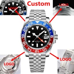 Custom luxury GMT Watch 40mm Mechanical Wristwatches Quartz Movt Stainless Sapphire Glass 100M Waterproof Luminous Men Watches