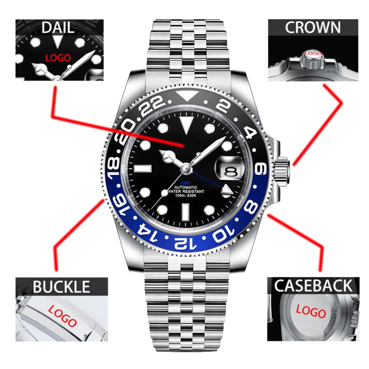 Corgeut 40mm Men's Custom logo NH34 Watch - Custom Logo. Customizable Strap, Dial, Engravings. Auto, Cal, Mech, Sapphire Glass