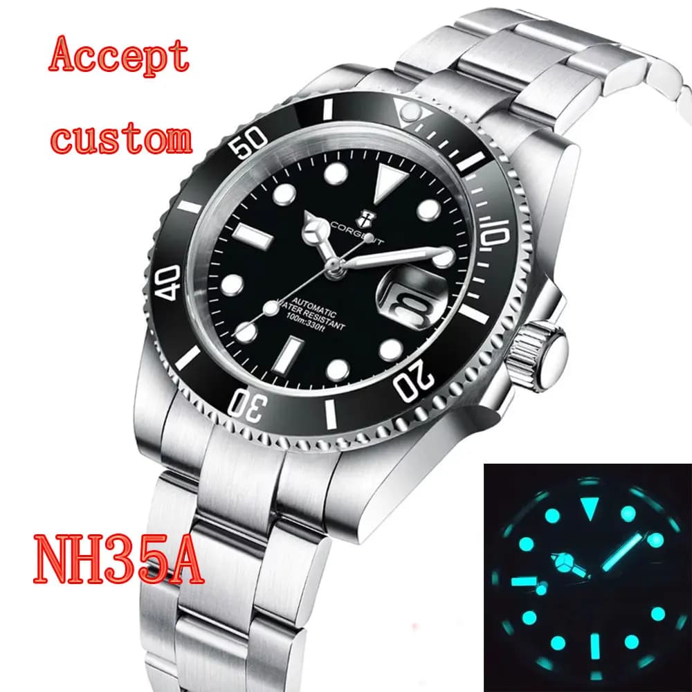 40mm Corgeut man Watch Custom Logo Luxury Sapphire NH35 Automatic Mechanical Watches Ceramic Bezel 120 Click Luminous