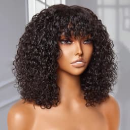 Jerry Curly Short Bob Human Hair Wigs With Bangs Wear To Go Glueless Wig Highlight Honey Water Wave Blonde Colored Wig For Women