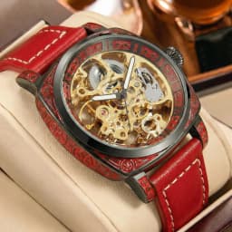 New Men's Watch with Gold Green Belt, Retro Style, Noble and Elegant Night Light Carving, Fully Automatic Mechanical Watch