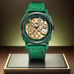 New Men's Watch with Gold Green Belt, Retro Style, Noble and Elegant Night Light Carving, Fully Automatic Mechanical Watch